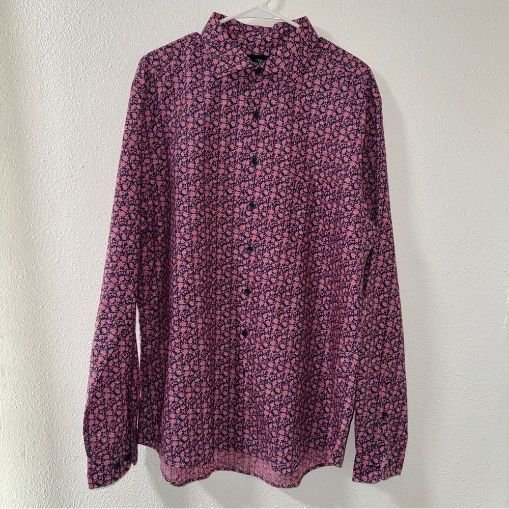 Rodd & Gunn Pink and Blue Floral Print Button Long Sleeve Shirt Sports Fit 2XL